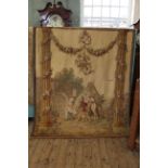 A 19th Century Aubusson tapestry depicting figures arriving at a ruined building,