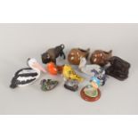 A small tray of various animal ornaments, two Cloisonne items (horse and duck),