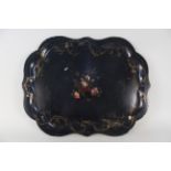 A large Victorian papier mache tray with gilding and painted centre (rim chips and age related