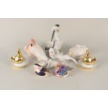 Various porcelain bird figurines including Crown Derby grouse,