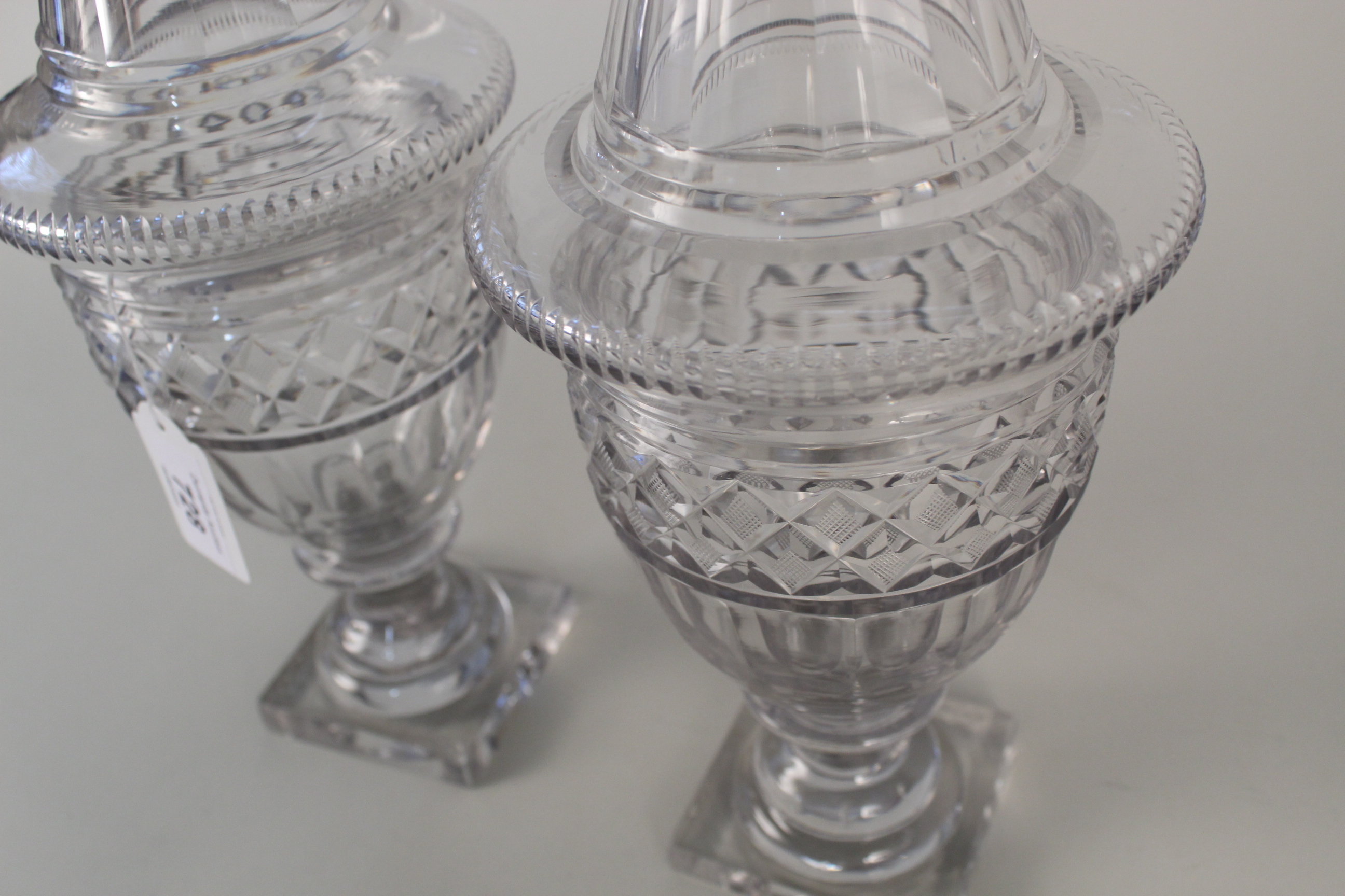 A pair of Georgian cut glass lidded jars, possibly Irish, height 12 1/2", - Image 3 of 3