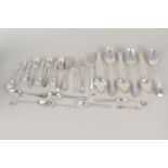 A mixed lot of silver cutlery, various dates, makers and two white metal condiment spoons,