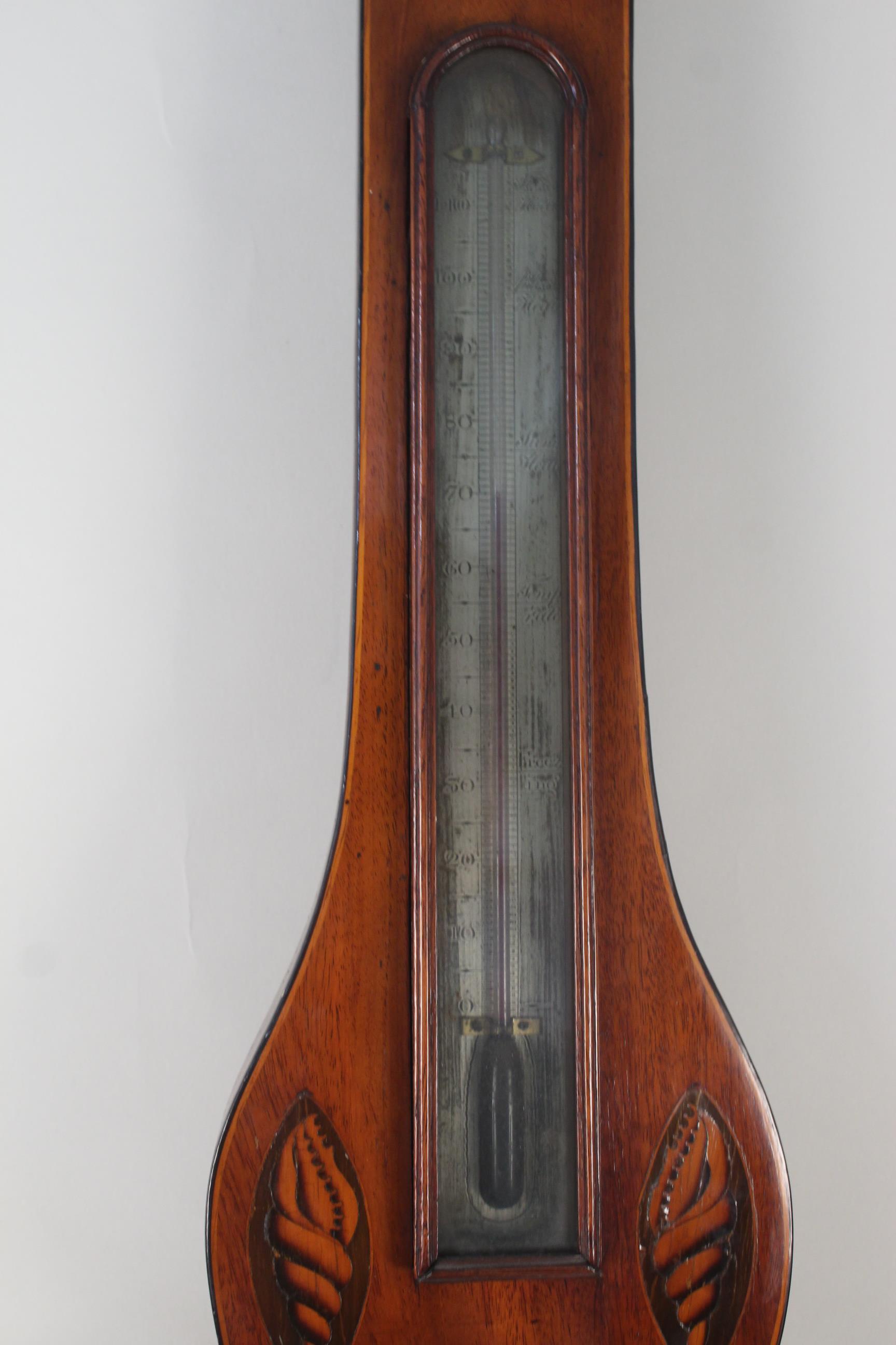 An early 19th Century mahogany case banjo barometer with Sheraton style shell inlay, - Image 3 of 3