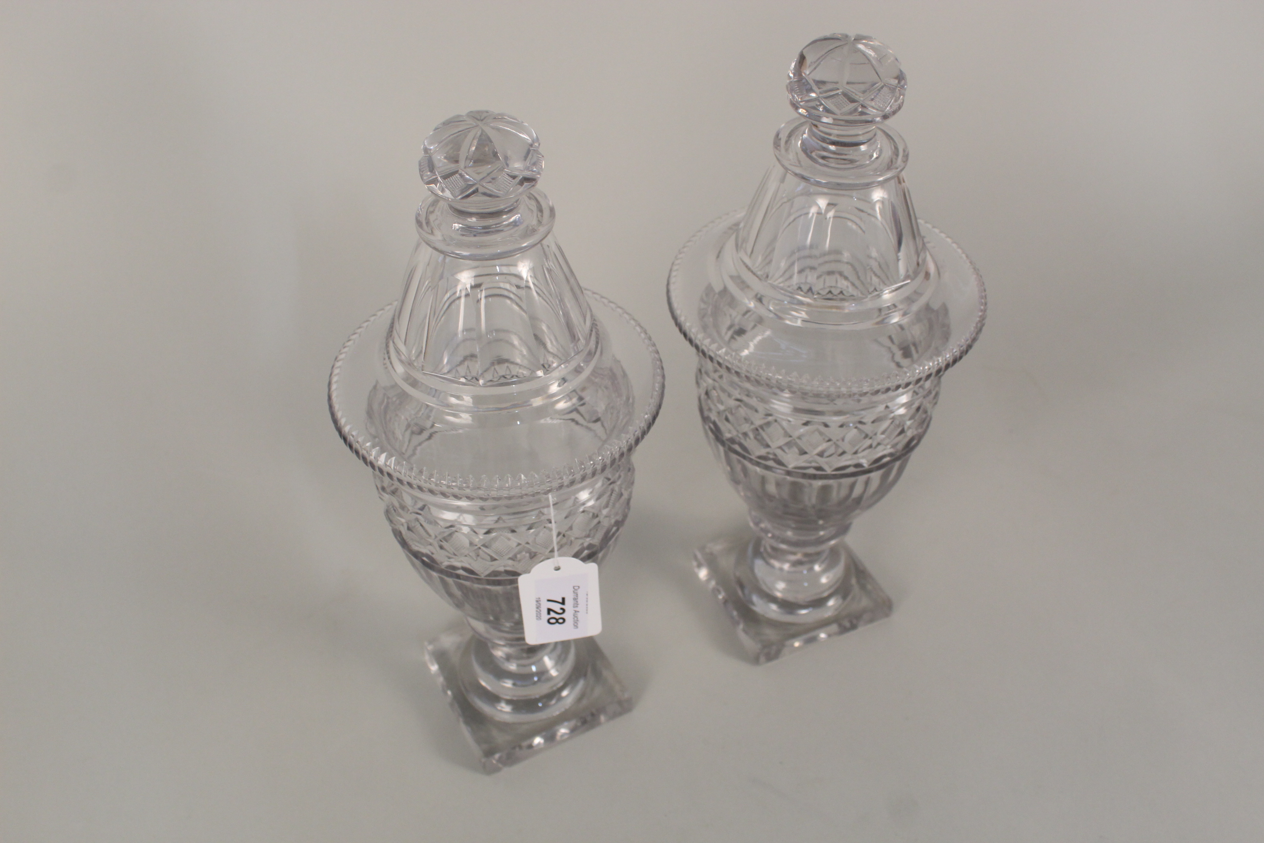 A pair of Georgian cut glass lidded jars, possibly Irish, height 12 1/2", - Image 2 of 3