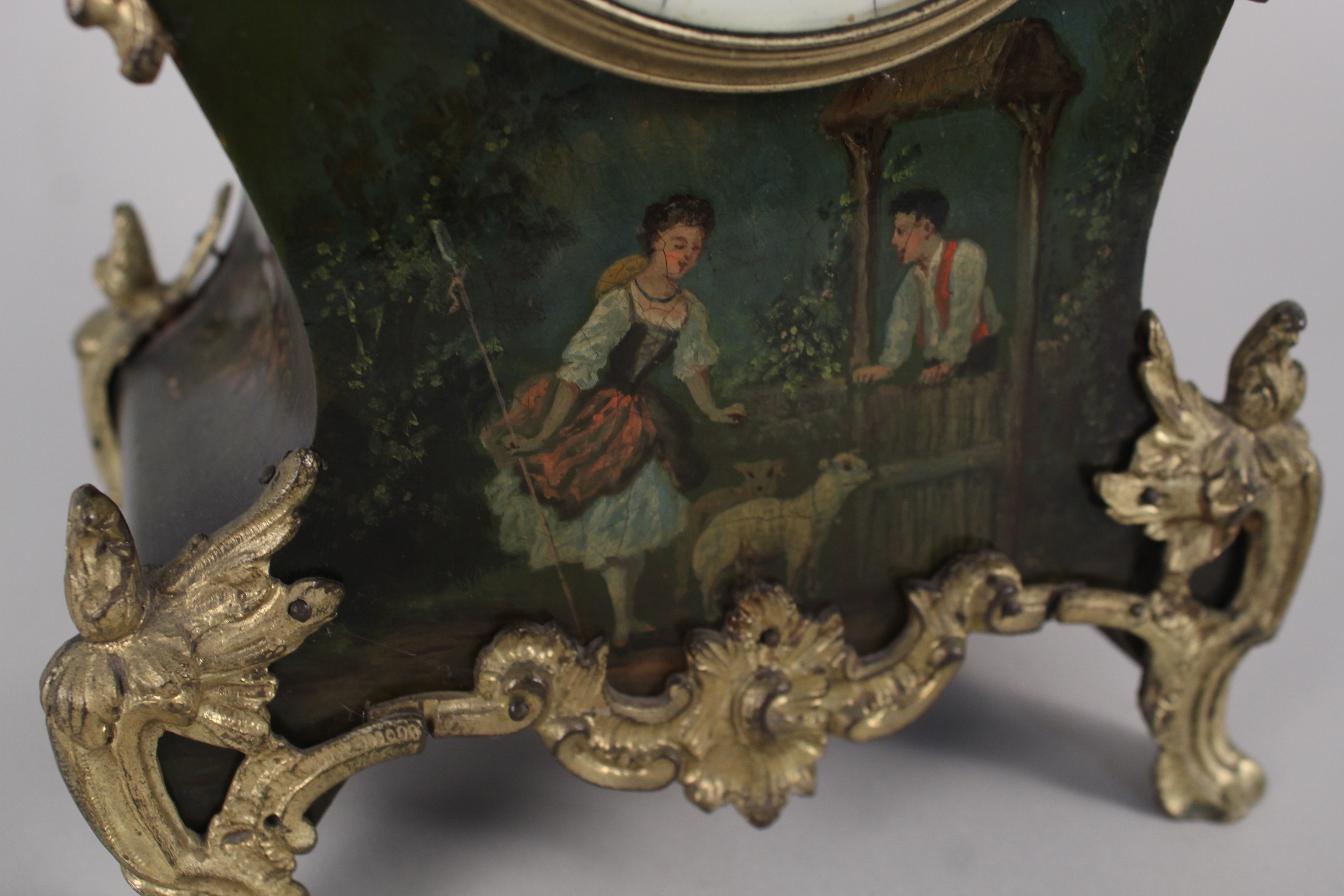 A late 19th Century French enamelled dial mantel clock, - Image 2 of 4