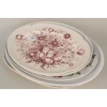 Five large meat plates, Victorian blue and white Asiatic pheasant,