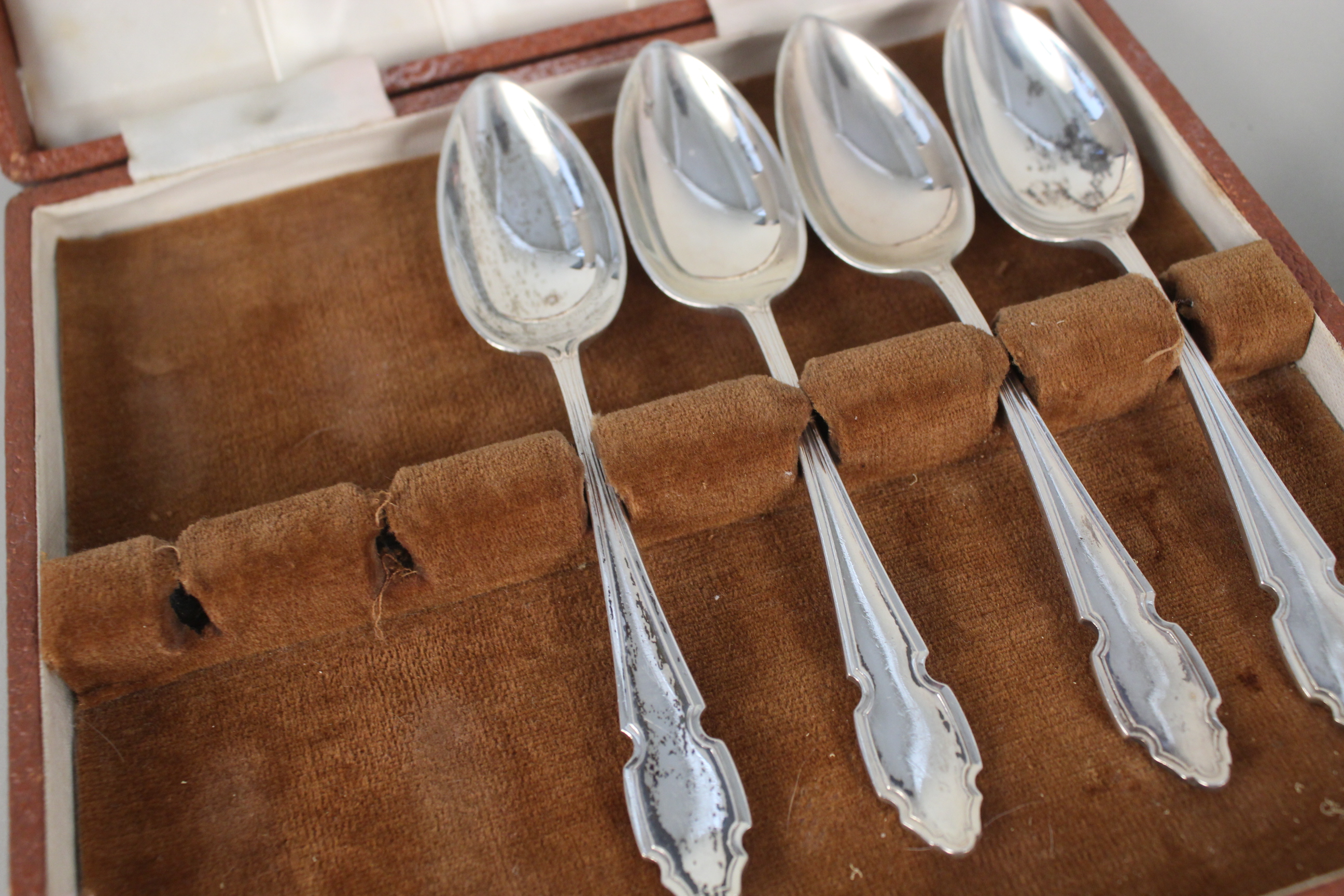 A collection of silver spoons including a set of six enamelled teaspoons (two are damaged), - Image 3 of 4