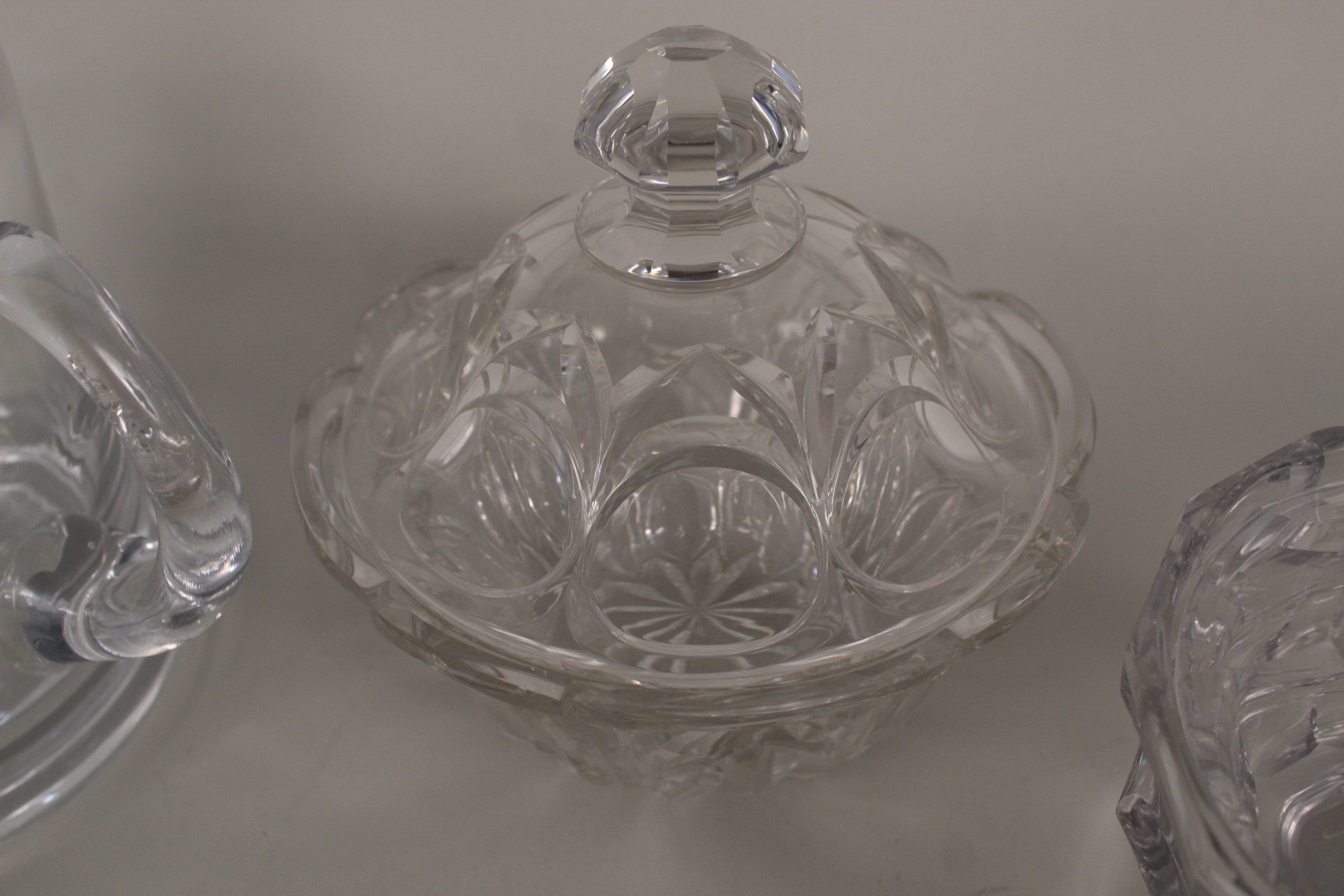 Six cut glass items, two Victorian hand cut jugs, - Image 2 of 2