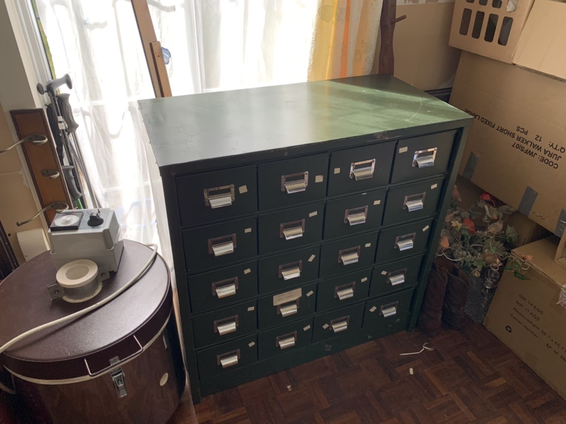 20 drawer metal cabinet. Stored near Gorleston, Norfolk. No VAT on this item.