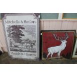 A large metal sign 'Mitchells & Butlers Plough & Harrow',