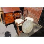 A pair of 19th Century French style chairs plus a folding Moroccan table