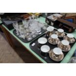 A Royal Worcester silver lustre part tea set plus a tray of assorted glassware