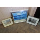 A selection of three pictures to include W Coverley Price watercolour of a farm in landscape,