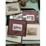 Five framed coloured engravings of Suffolk including Beccles and Dunwich plus two unframed coloured