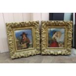 A pair of late 19th Century oil portraits of a boy with a guinea pig and a girl with a tambourine