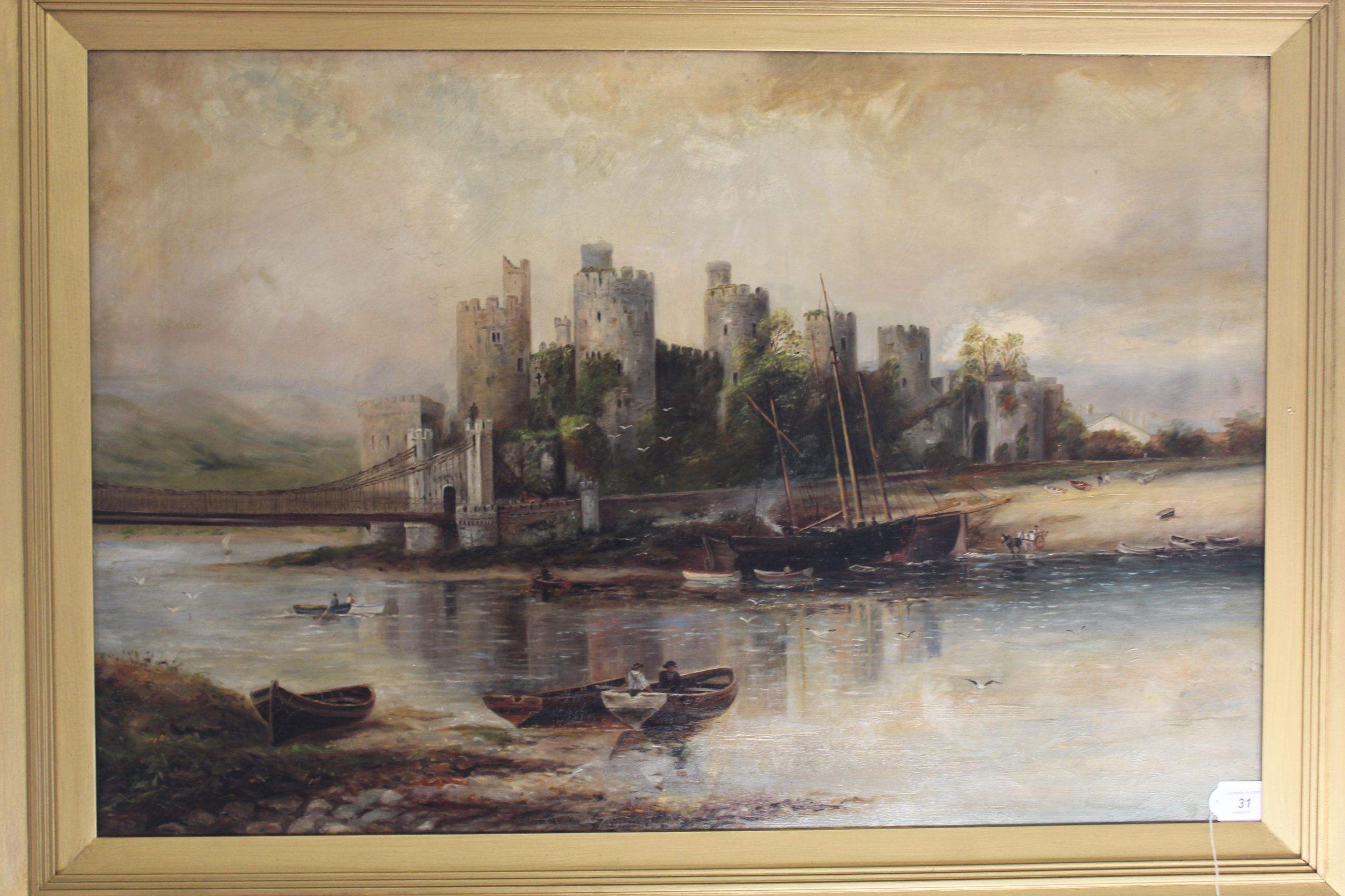 An oil painting of 'Conway Castle from the River' in the manner of James Webb (1825-1895),