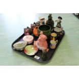 A tray with mixed ceramics including a pair of German porcelain figures,