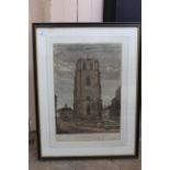 A coloured print of Beccles church tower titled 'To the Revd Bence Sparrow Bence,