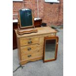 A satin birch and drawer chest plus two Victorian mahogany mirrors
