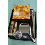 A tray with a large selection of artists brushes, cased 'Oriana' glass set,