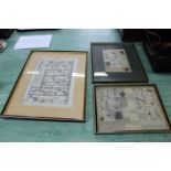 Three framed coloured maps, London to St Neots by Thos Gardner,