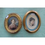 Two Edwardian watercolour portraits of girls in oval gilt frames