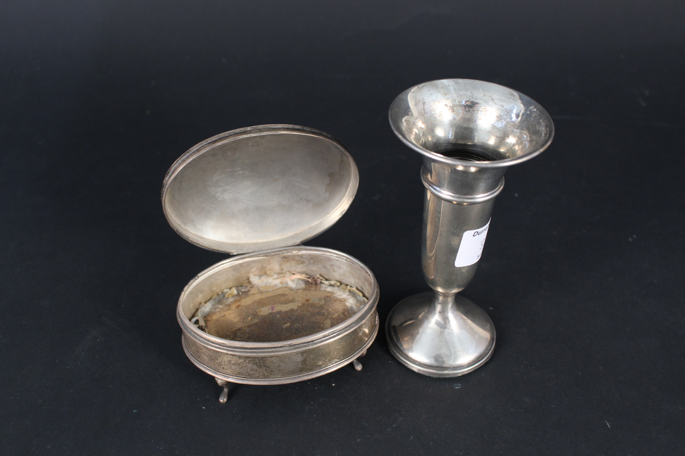 An oval silver ring box (interior as found) together with a silver bud vase - Image 2 of 3