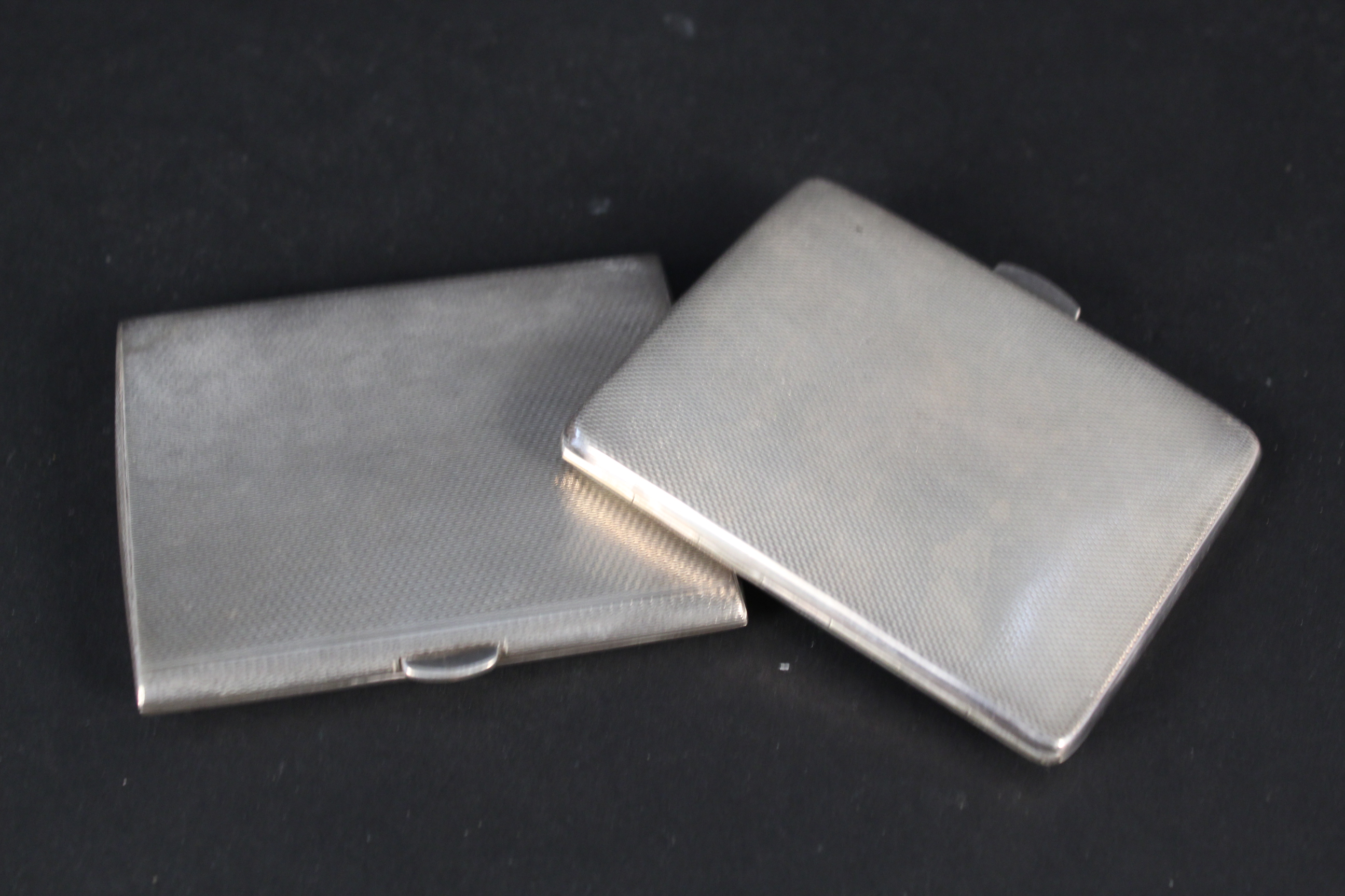 A silver cigarette case with engine turned decoration, - Image 2 of 3