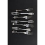 Seven various silver forks,