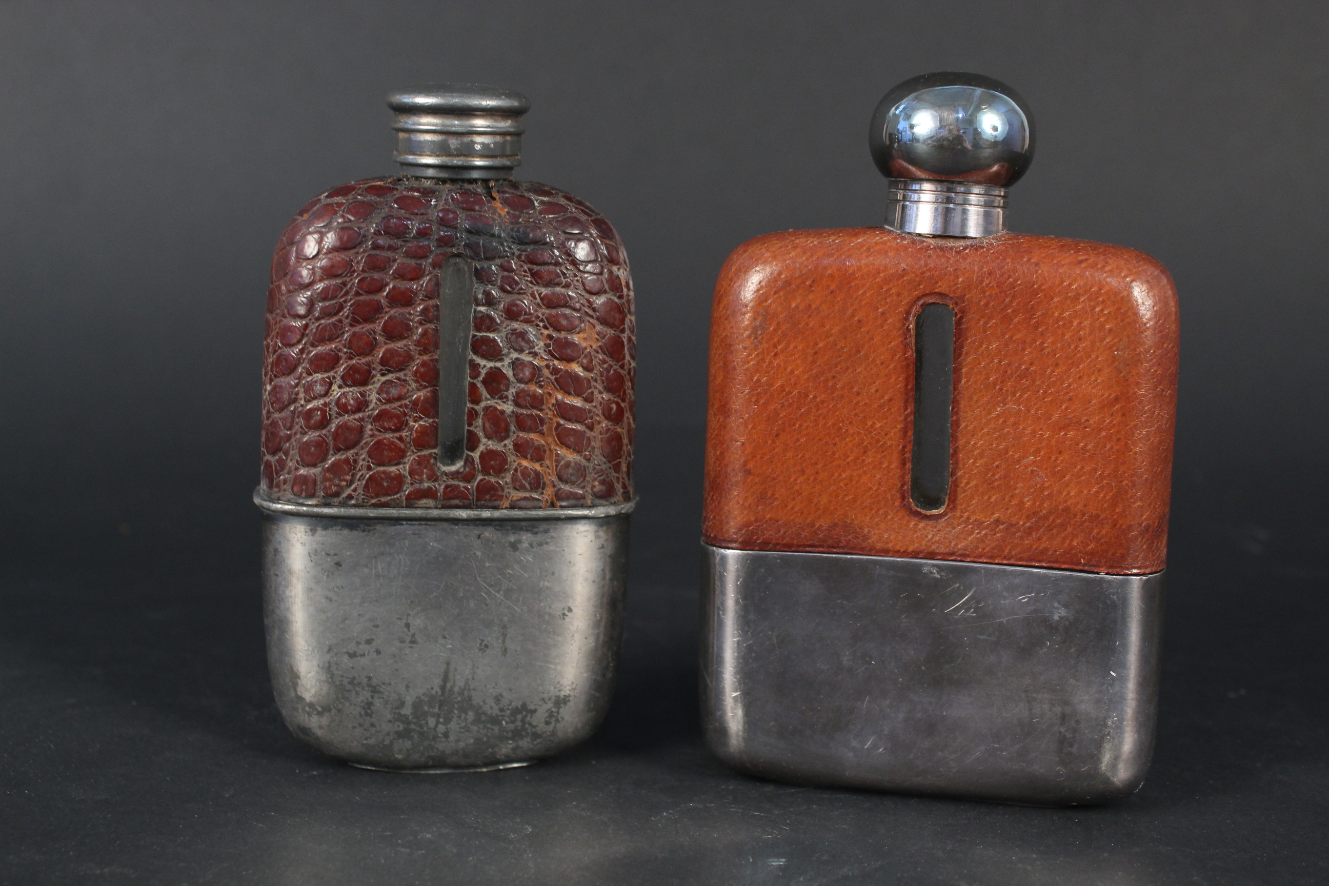 Two glass hip flasks with detachable silver plated cups - Image 2 of 3