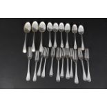 A silver part canteen of cutlery including six table, six side forks, six dessert spoons,
