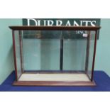 A mahogany framed vintage display case, glazed front and sides, approx 22 1/2" x 33" x 11",