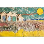 Marram Grass with Beach Huts - mixed media - found objects from the beach