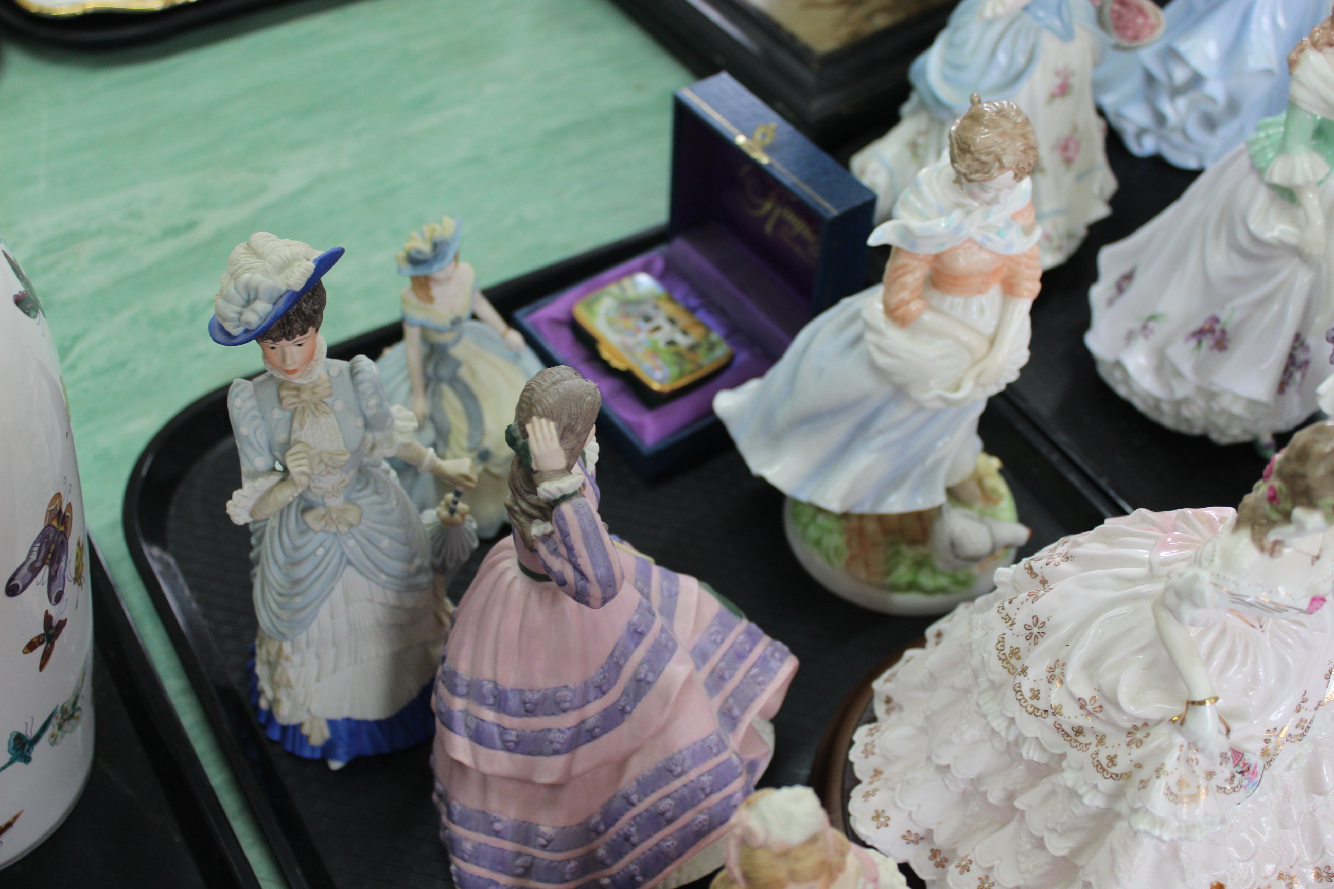 Six figurines by Royal Worcester and Wedgwood plus a Kingsley enamel box - Image 2 of 3
