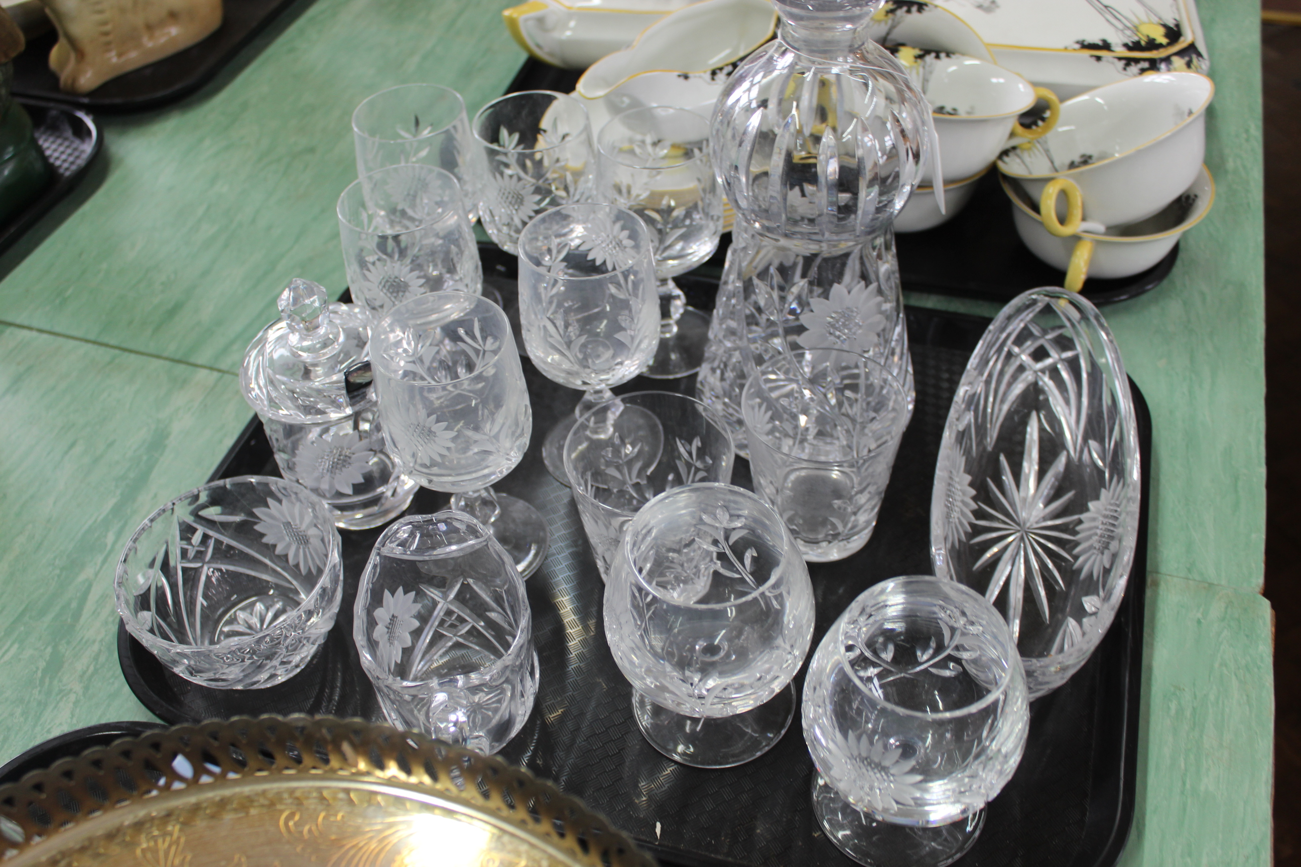 A set of sunflower design glassware including six sherry glasses, decanter, - Image 3 of 3