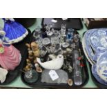 A tray with a selection of glass animals including a Swarovski mouse and a collection of white