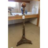 An early 19th Century turned beechwood wig stand with original painted decoration