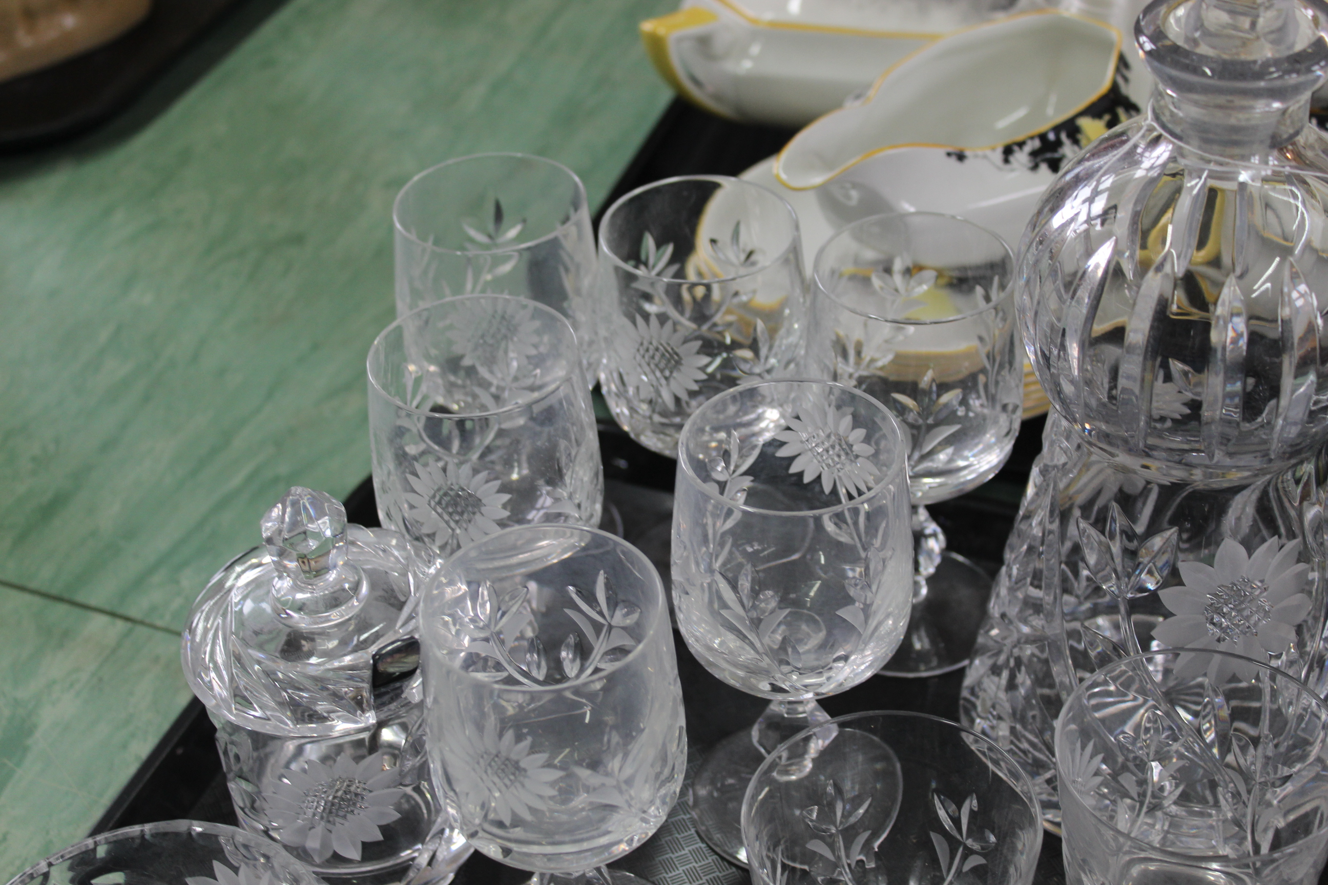 A set of sunflower design glassware including six sherry glasses, decanter, - Image 2 of 3