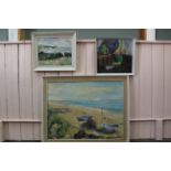 Three oil paintings on board, 'Beachy Head' by S R Michalski,
