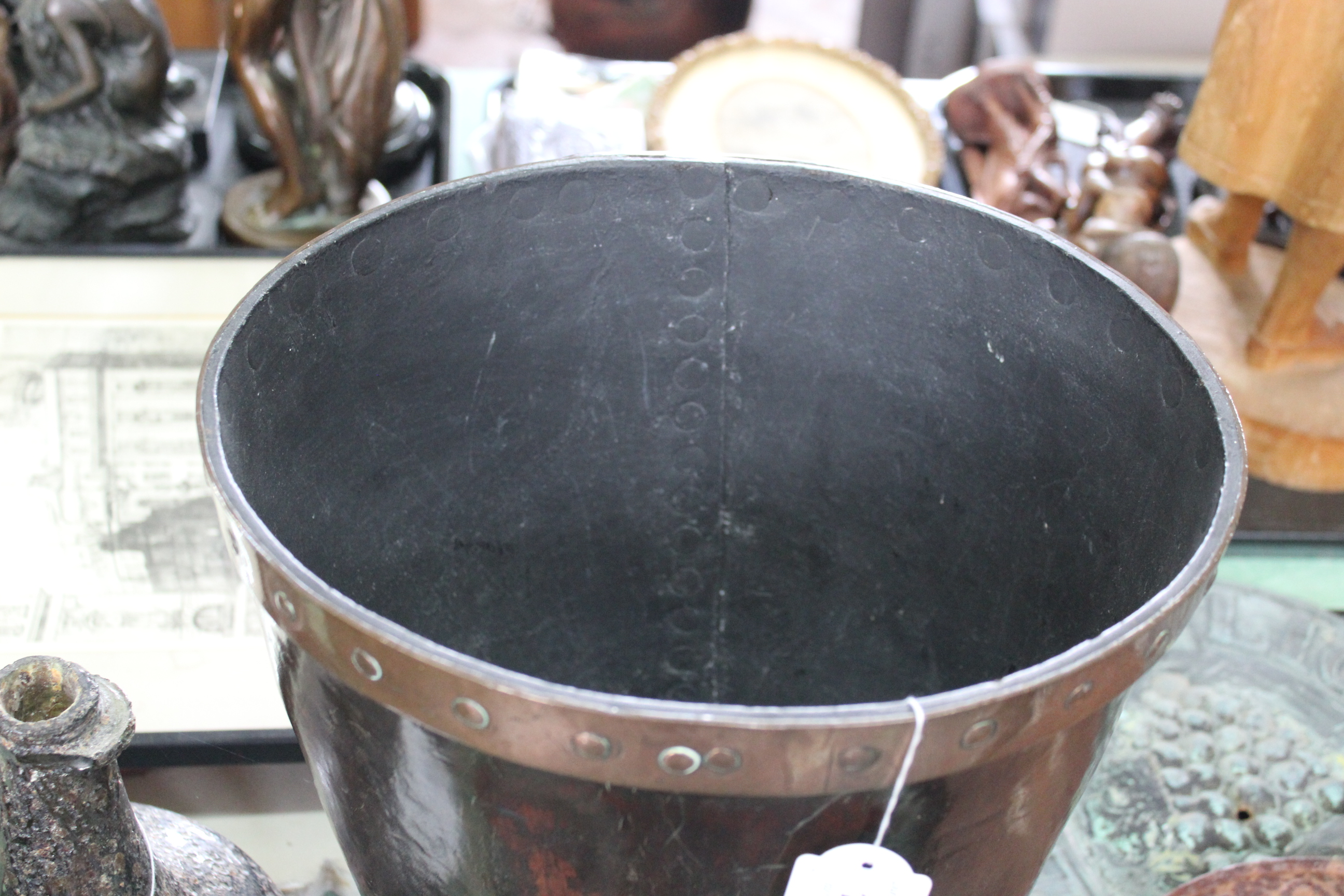 A George III leather bucket of fine original patina with riveted copper rim, - Image 2 of 3