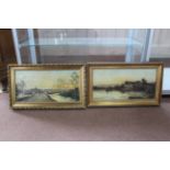 A pair of framed oils on canvas of river scenes,