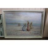 An oil on canvas depicting a bygone seaside scene, signed lower right,