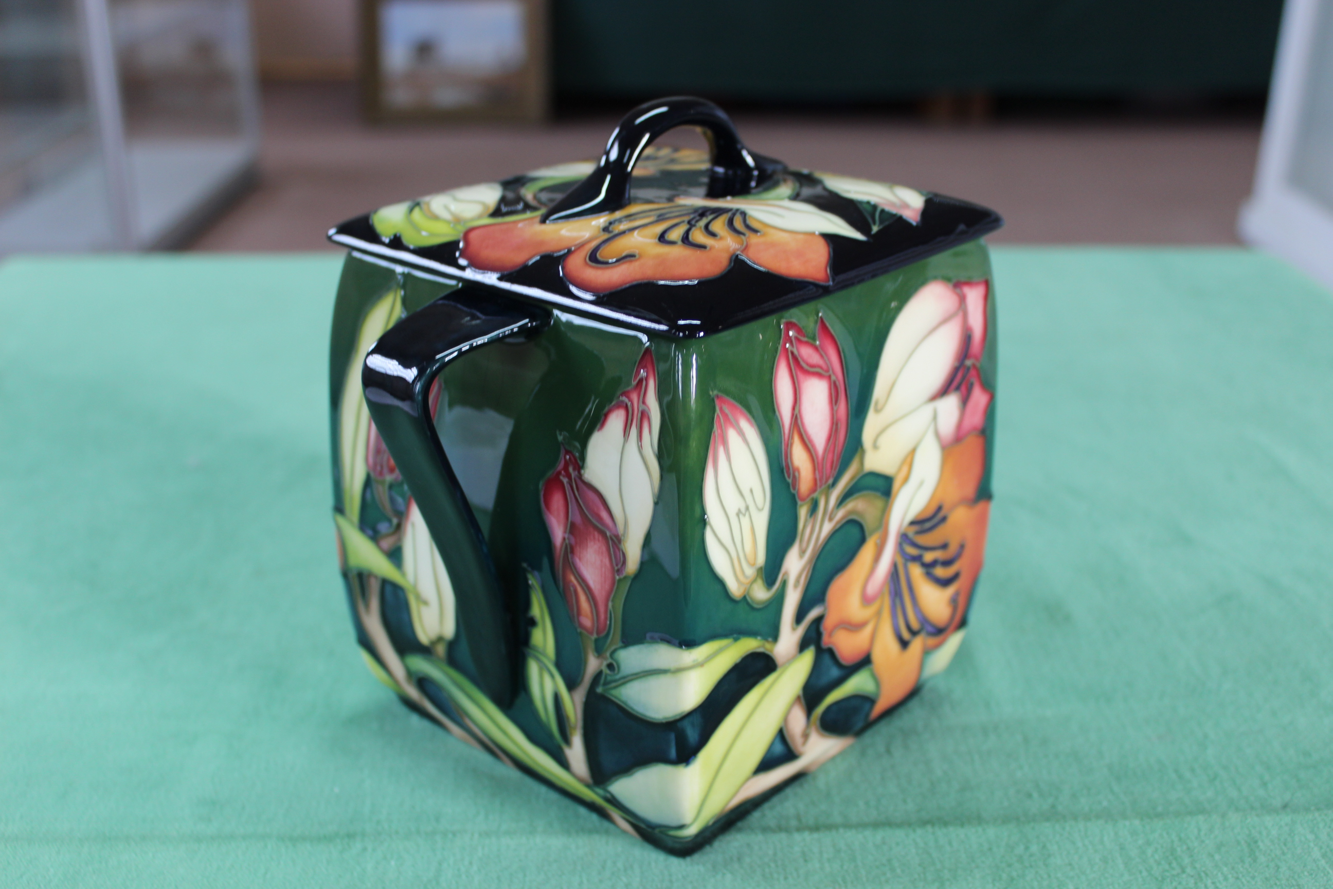 A Moorcroft 'Pen Carrow' pattern squat lidded twin handled box vase, 2005 by E Bossons, 7 1/4" high, - Image 2 of 3