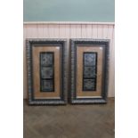A pair of framed three tile panels