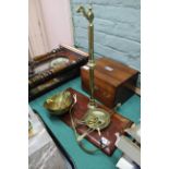 A mid 19th Century brass grocers scales on mahogany base,