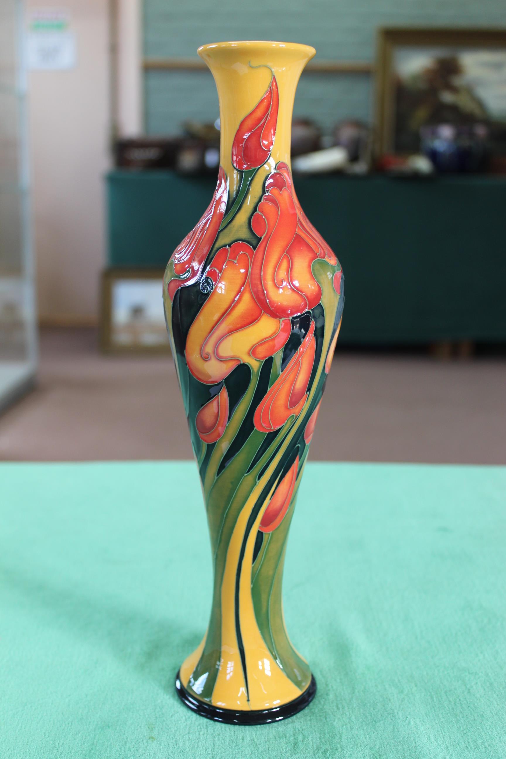 A Moorcroft 'Gloria' pattern vase in mustard colourway, 2008, marked LBE, 12 1/4" high, - Image 2 of 3