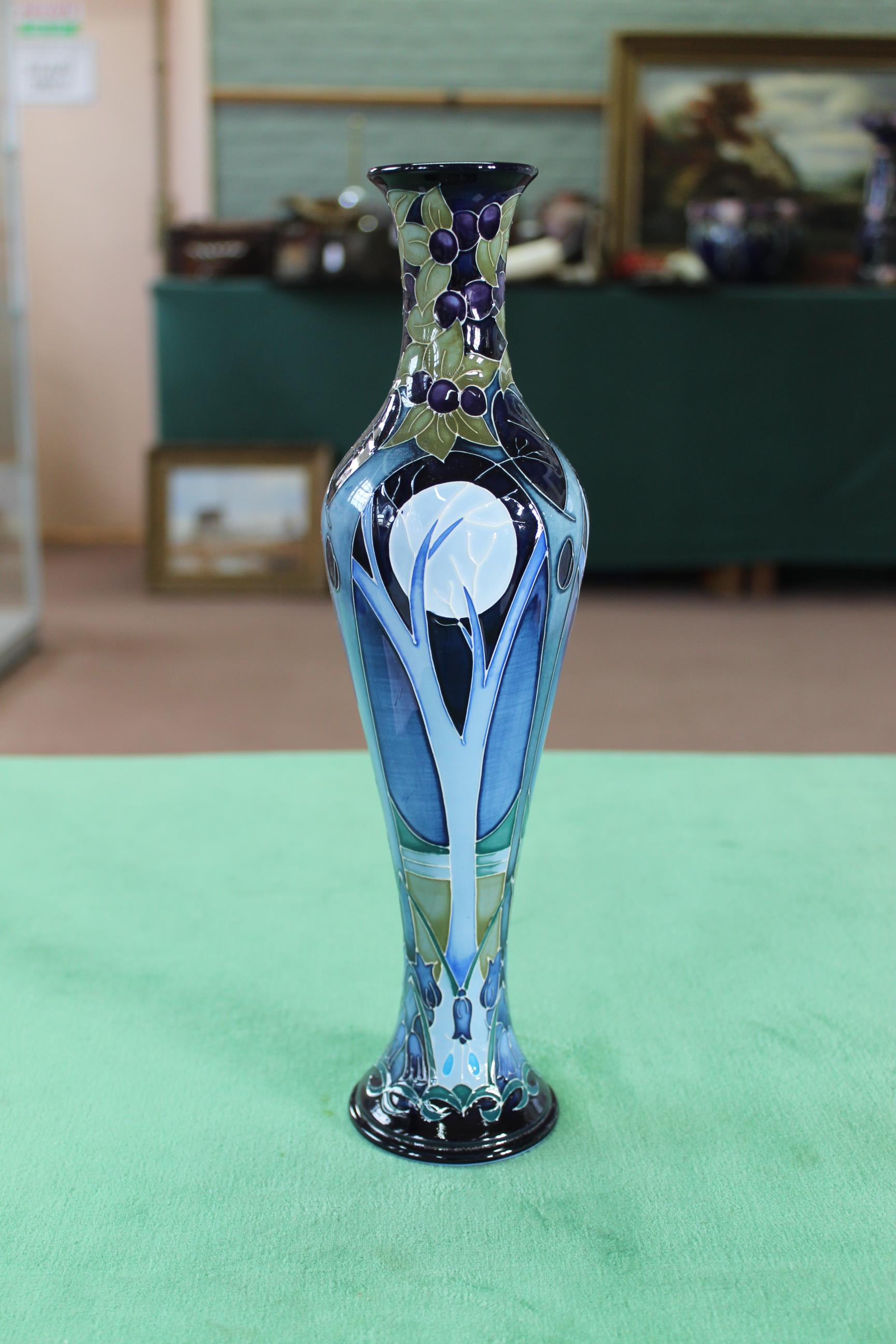 A Moorcroft 'Broomy Wood' pattern vase, 2012 by R Bishop, limited edition 21/150, 12 1/4" tall, - Image 2 of 3