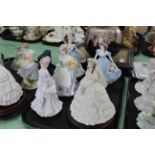 Six Coalport figurines including three 'Cries of London', Princess Alexandra and Pamela,