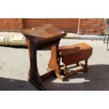 An oak drop leaf table and a vintage oak lectern