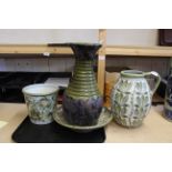 Three pieces of Denby, a large jug (as found), a dish,
